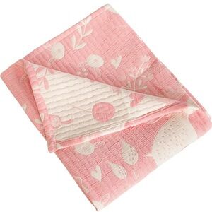 ORGANICTUNE NEW reversible cotton muslin toddler blanket -pink/white